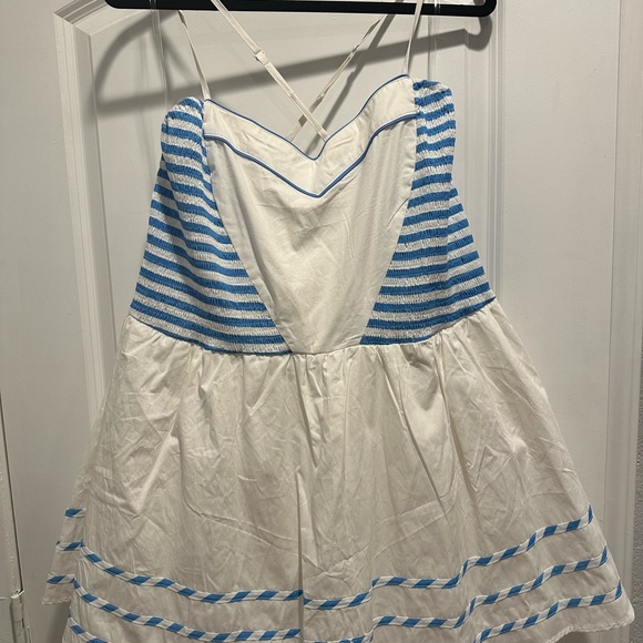 Unique Vintage Blue & White Heart Smocked Skirted Romper - Barbie - Picture 3 of 8
